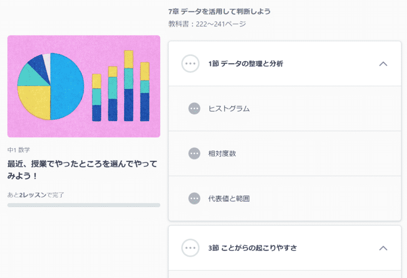 スタディサプリ中学講座・ミッション選択後の表示